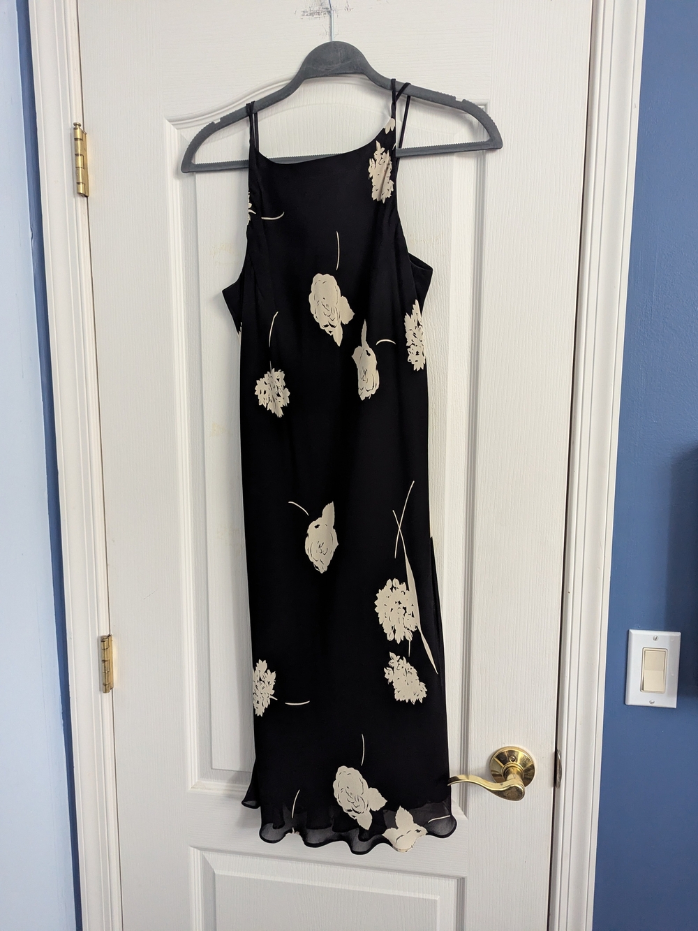 Jones New York Black Midi Slip Dress with Cream Floral Print